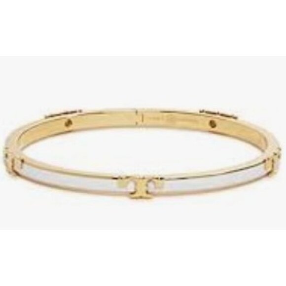 NEW! Tory Burch White and Gold Enamel Serif Bangle Bracelet - Picture 3 of 4